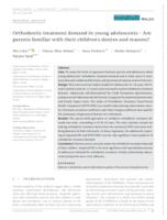 prikaz prve stranice dokumenta Orthodontic treatment demand in young adolescents – are parents familiar with their children's desires and reasons?