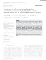 prikaz prve stranice dokumenta Comparison of salivary sodium and potassium concentrations measured by handheld ion‐selective electrode meters and an automated biochemical analyser