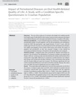 prikaz prve stranice dokumenta Impact of Periodontal Diseases on Oral Health-Related Quality of Life: A Study with a Condition-Specific Questionnaire in Croatian Population